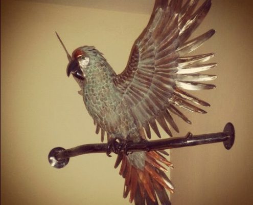 Copper Green Parrot Wetherspoons | Perronporth | Thrussells Copper Green Parrot sculpture for Wetherspoons in Perronporth. Made by Thrussells