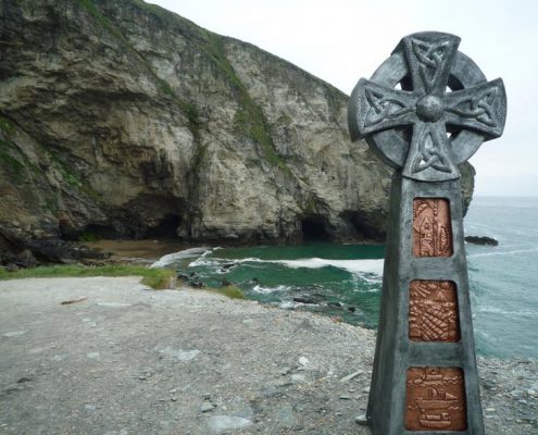 Penrice Collage Heritage Cross Sculpture 2010 | St Austell, Cornwall | Thrussells Steel and copper Celtic cross designed and made with Penrice Collage. Made by Thrussells. Public Art Cornwall