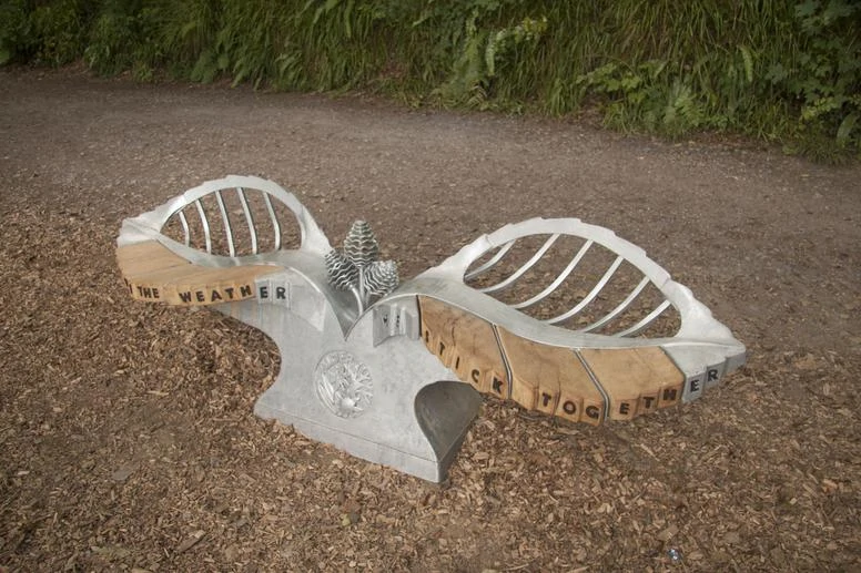 Leaf Bench on Plym Valley Trail. Plymouth public art Plym Valley Trail. Plymouth public art
