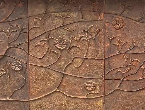 Copper Repoussé wall sculpture panels | Mayfair, London | Thrussells Copper Repoussé tree wall sculpture panels. Made by Thrussells. Mayfair, London