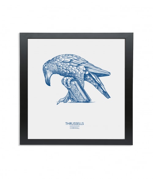 Black wooden square frame print with Thrussells blue bird