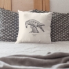 Square 50x50 cushion with Thrussells grey bird in bedroom