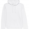 Unisex white hoodie with Thrussells blue bird front view