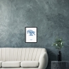 Black wooden A3 frame print with Thrussells blue bird by sofa