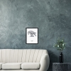 Black wooden A3 frame print with Thrussells grey bird by sofa