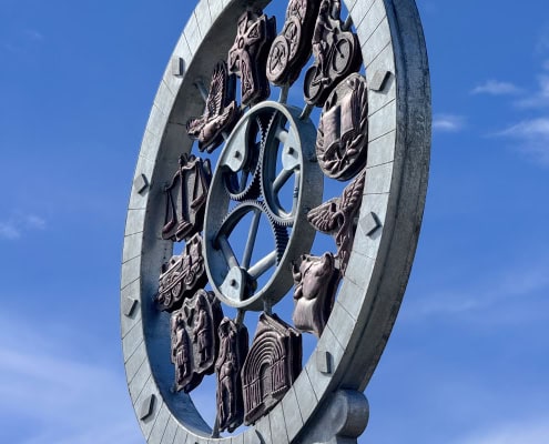 Bodmin Heritage Trail clock sculpture local symbols and landmarks.
